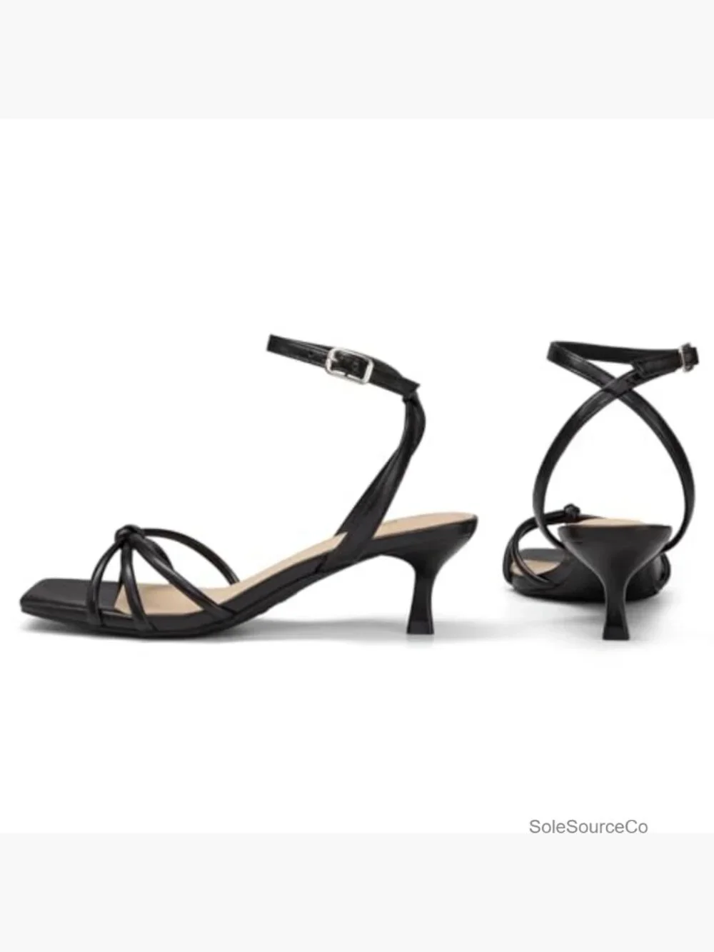 Square Open Toe Strappy Kitten Heels Ankle Strap Dress Sandals